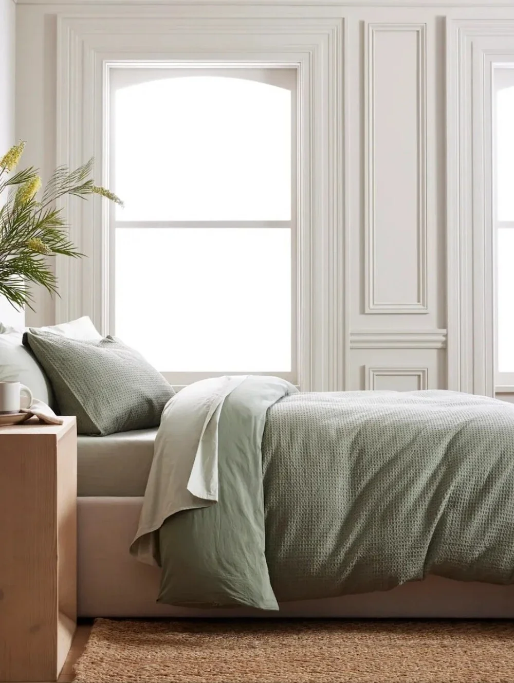 Quince Organic Luxe Honeycomb Duvet Set Olive Full Queen EUC